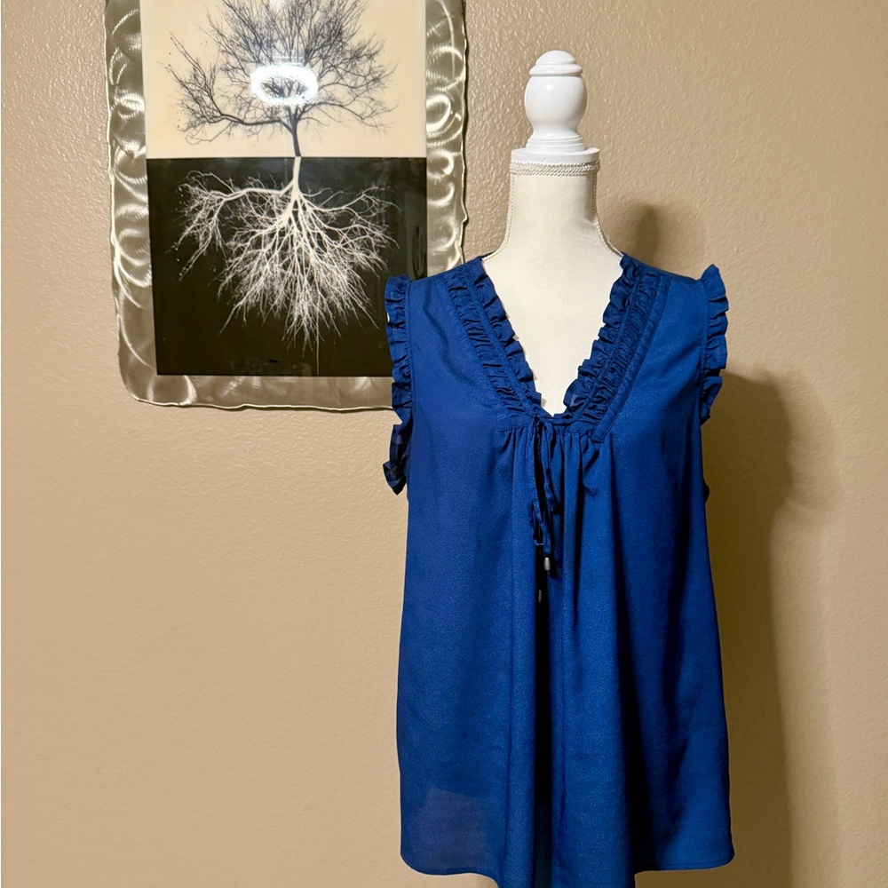 Navy Blue Ruffled Sleeveless Top